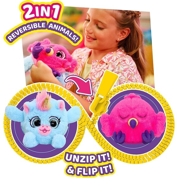 Zippetz Reversible Plush 2 in 1 Toys Set of 2 Super Cute - Picture 1 of 11